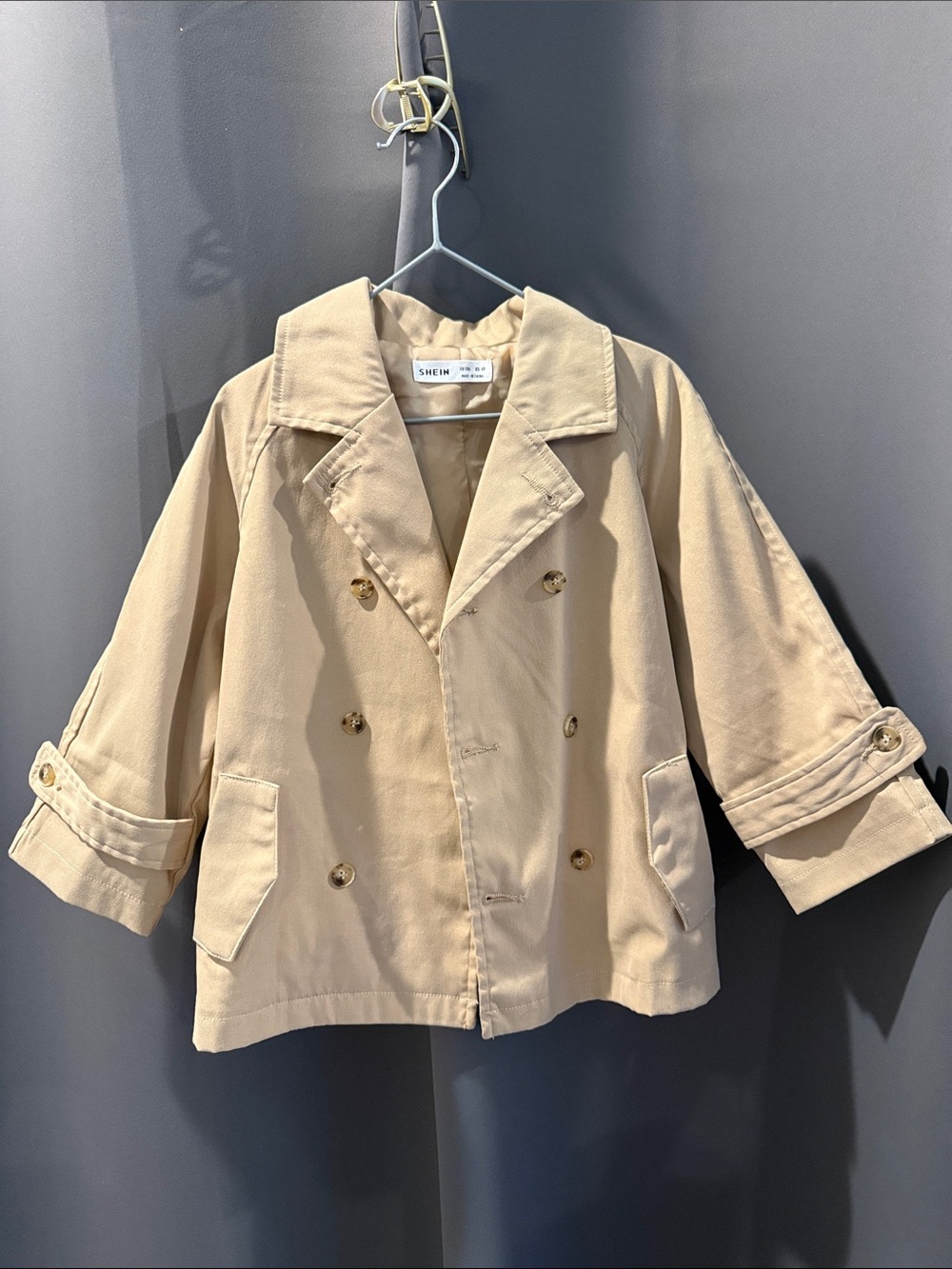 SHEIN Light Beige Double-Breasted Cropped Trench Coat